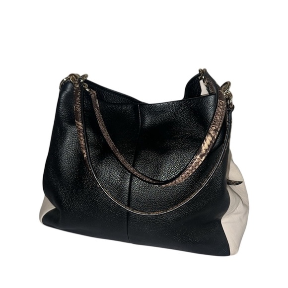 Authentic COACH Bag Phoebe Shoulder Tote ColorBlock Print Black and Cream - Picture 1 of 14